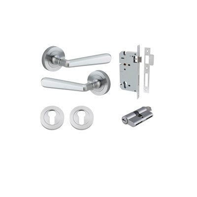 Iver Door Lever Copenhagen Rose Round Brushed Chrome Key / Key Entrance Kit