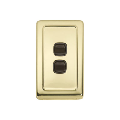 Tradco Switch Flat Plate Rocker 2 Gang Brown Polished Brass H115xW72mm