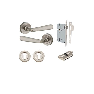 Iver Door Lever Copenhagen Rose Round Satin Nickel Key / Key Entrance Kit