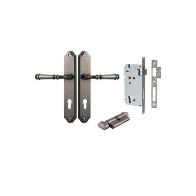 Iver Door Lever Verona Shouldered Distressed Nickel Key / Thumb Entrance Kit