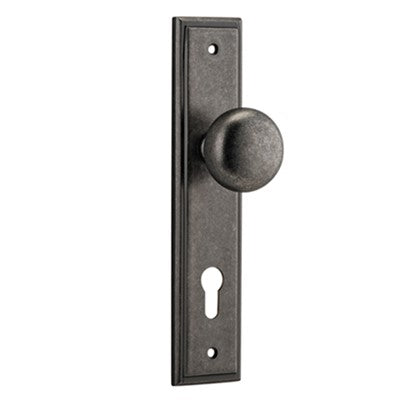 Iver Door Knob Cambridge Stepped Euro Pair Distressed Nickel CTC85mm D55xP63mm BPH237xW50mm