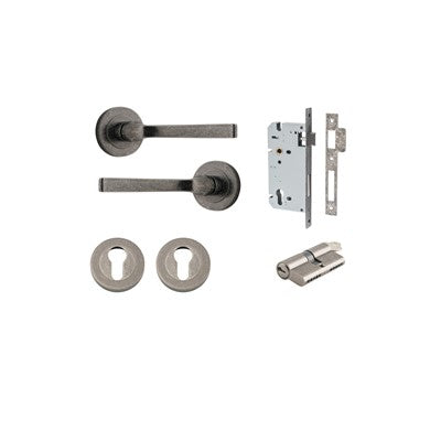 Iver Door Lever Annecy Rose Round Distressed Nickel Key / Key Entrance Kit