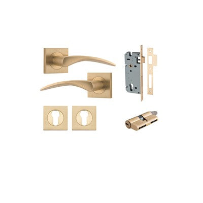 Iver Door Lever Oxford Rose Square Brushed Brass Key / Key Entrance Kit