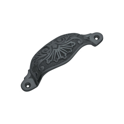 Tradco Drawer Pull Ornate Cupped Iron Matt Black H35xL110mm