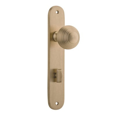 Iver Door Knob Guildford Oval Privacy Pair Brushed Brass CTC85mm D52xP72mm BPH240xW40mm