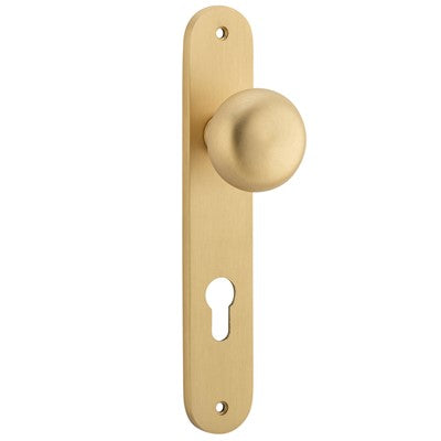 Iver Door Knob Cambridge Oval Euro Pair Brushed Brass CTC85mm D55xP60mm BPH240xW40mm