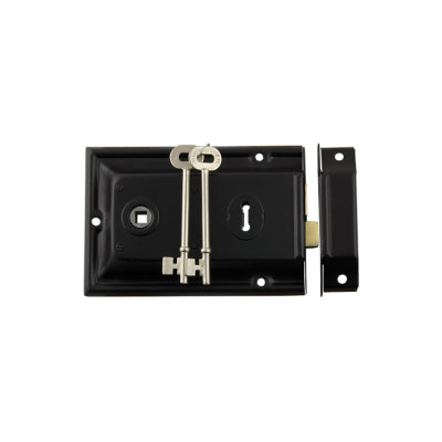 Tradco Rim Lock Black Trim Matt Black H105xW155mm Backset 112mm