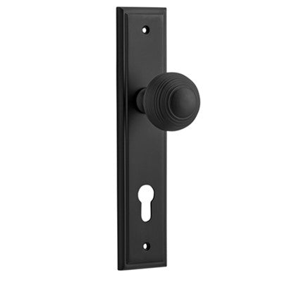 Iver Door Knob Guildford Stepped Euro Pair Matt Black CTC85mm D52xP75mm BPH237xW50mm