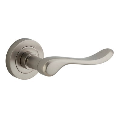 Iver Door Lever Stirling Rose Round Concealed Fix Pair Satin Nickel L116xP65mm BPD52mm