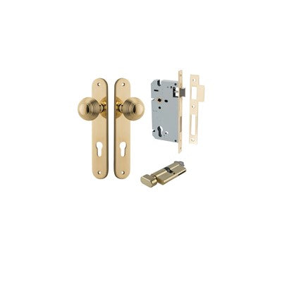 Iver Door Knob Guildford Oval Polished Brass Key / Thumb Entrance Kit