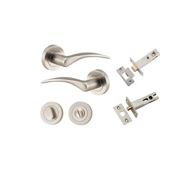 Iver Door Lever Oxford Rose Round Satin Nickel Privacy Kit