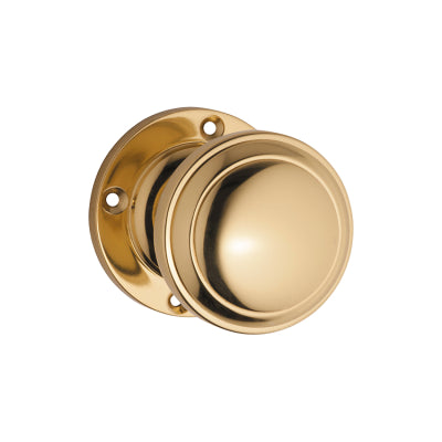 Tradco Door Knob Milton Round Rose Pair Polished Brass D54xP65mm BP57mm