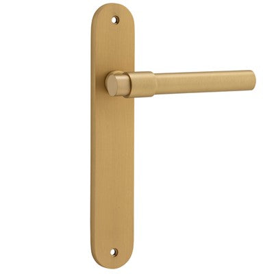 Iver Door Lever Helsinki Oval Latch Pair Brushed Brass L137xP58mm BPH240xW40mm