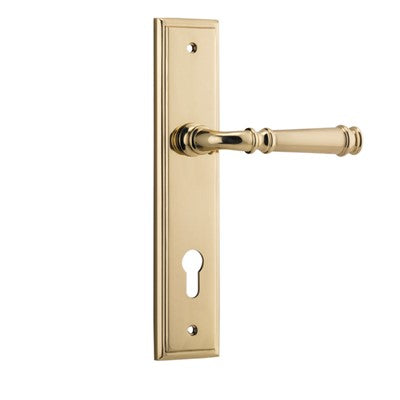 Iver Door Lever Verona Stepped Euro Pair Polished Brass CTC85mm L122xP59mm BPH237xW50mm