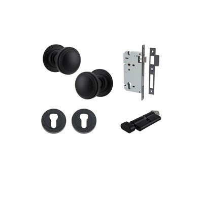 Iver Door Knob Paddington Rose Round Matt Black Key / Thumb Entrance Kit