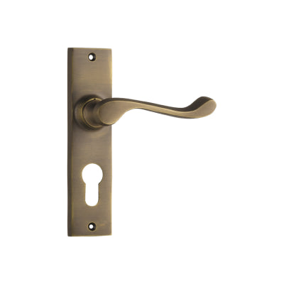 Tradco Door Lever Fremantle Euro Pair Antique Brass H150xW35xP50mm