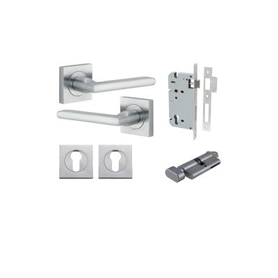 Iver Door Lever Baltimore Rose Square Brushed Chrome Key / Thumb Entrance Kit