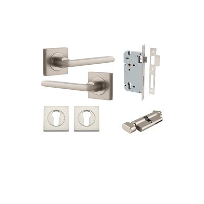 Iver Door Lever Baltimore Rose Square Satin Nickel Key / Thumb Entrance Kit