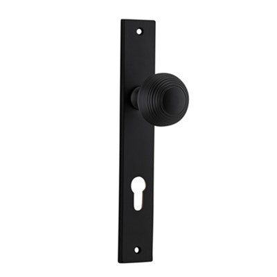 Iver Door Knob Guildford Rectangular Euro Pair Matt Black CTC85mm D52xP72mm BPH240xW38mm