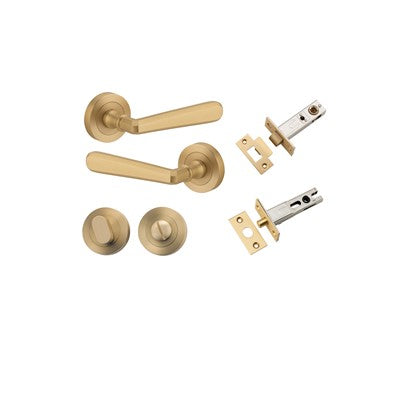 Iver Door Lever Copenhagen Rose Round Brushed Brass Privacy Kit