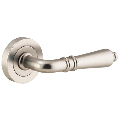 Iver Door Lever Sarlat Rose Round Concealed Fix Pair Satin Nickel L111xP56mm BPD52mm