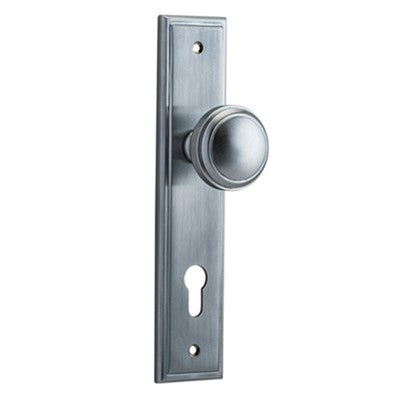 Iver Door Knob Paddington Stepped Euro Pair Brushed Chrome CTC85mm D55xP64mm BPH237xW50mm