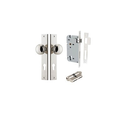 Iver Door Knob Paddington Rectangular Polished Nickel Key / Key Entrance Kit