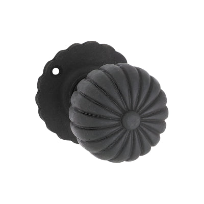 Tradco Door Knob Iron Fluted Round Rose Pair Matt Black D55xP76mm BP60mm