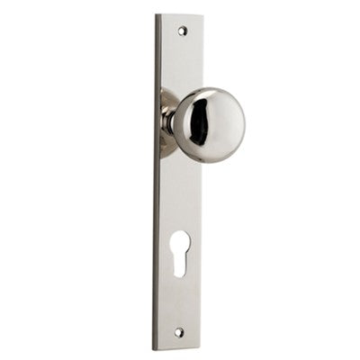 Iver Door Knob Cambridge Rectangular Euro Pair Polished Nickel CTC85mm D55xP60mm BPH240xW38mm