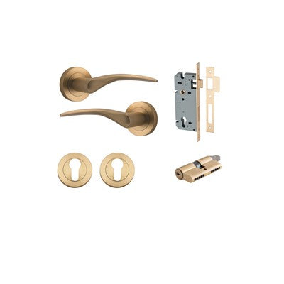 Iver Door Lever Oxford Rose Round Brushed Brass Key / Key Entrance Kit