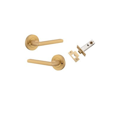 Iver Door Lever Baltimore Rose Round Brushed Brass Inbuilt Privacy Kit