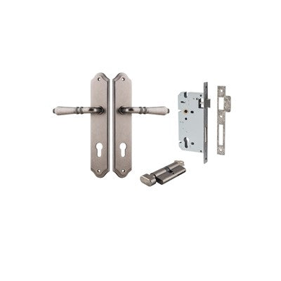 Iver Door Lever Sarlat Shouldered Distressed Nickel Key / Thumb Entrance Kit