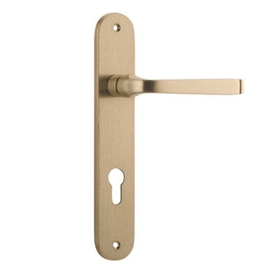 Iver Door Lever Annecy Oval Euro Pair Brushed Brass CTC85mm L117xP63mm BPH240xW40mm