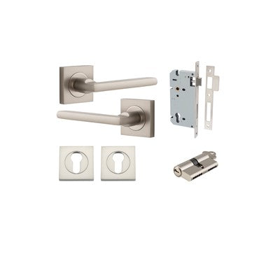 Iver Door Lever Baltimore Rose Square Satin Nickel Key / Key Entrance Kit