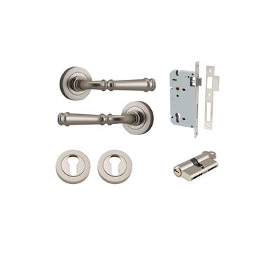 Iver Door Lever Verona Rose Round Satin Nickel Key / Key Entrance Kit