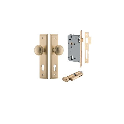 Iver Door Knob Paddington Stepped Brushed Brass Key / Thumb Entrance Kit