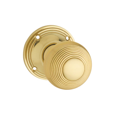 Tradco Door Knob Reeded Mortice Pair Polished Brass D51xP81mm BP60mm