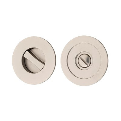 Iver Sliding Door Pull Round Privacy Satin Nickel D60xP2.5mm with Tube Latch Mechanism 60mm Backset, Sliding Door Edge Pull & Tube Latch Keeper Adjustable