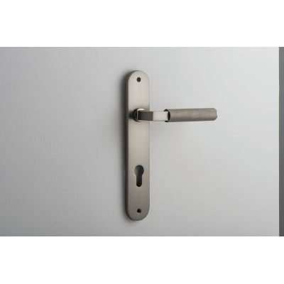 Iver Door Lever Brunswick Oval Euro Pair Satin Nickel CTC85mm L120xP57mm BPH240xW40mm