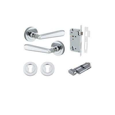 Iver Door Lever Copenhagen Rose Round Polished Chrome Key / Thumb Entrance Kit