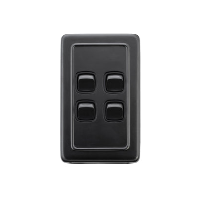 Tradco Switch Flat Plate Rocker 4 Gang Matt Black H115xW72mm