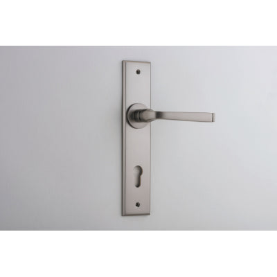 Iver Door Lever Annecy Chamfered Euro Pair Satin Nickel CTC85mm L117xP65mm BPH240xW50mm