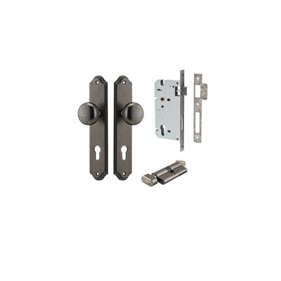 Iver Door Knob Cambridge Shouldered Distressed Nickel Key / Thumb Entrance Kit