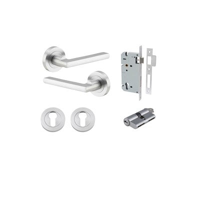 Iver Door Lever Baltimore Rose Round Brushed Chrome Key / Key Entrance Kit