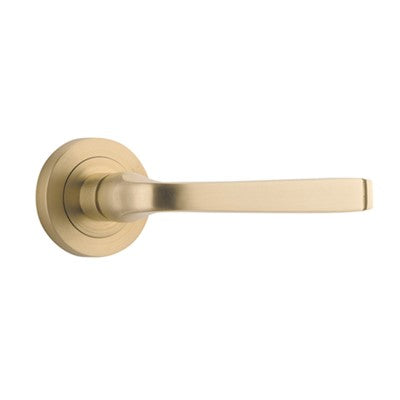 Iver Door Lever Annecy Rose Round Concealed Fix Pair Brushed Brass L117xP66mm BPD52mm