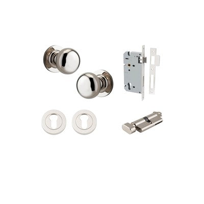 Iver Door Knob Cambridge Rose Round Polished Nickel Key / Thumb Entrance Kit