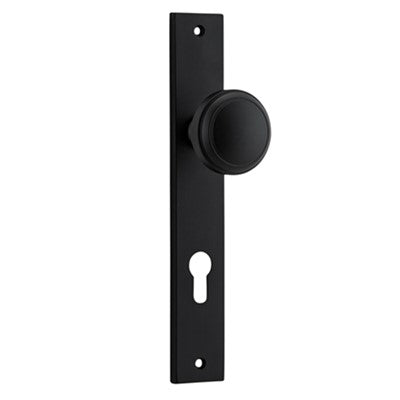 Iver Door Knob Paddington Rectangular Euro Pair Matt Black CTC85mm D55xP61mm BPH240xW38mm