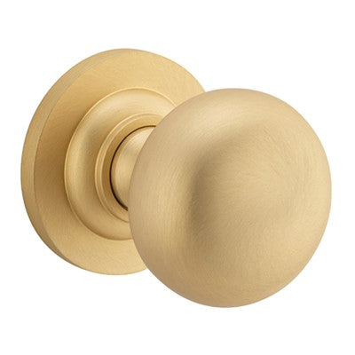 Iver Door Knob Cambridge Rose Round Concealed Fix Pair Brushed Brass D55xP67mm BPD58mm