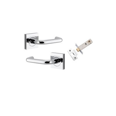 Iver Door Lever Oslo Return Rose Square Polished Chrome Inbuilt Privacy Kit