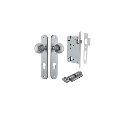 Iver Door Knob Guildford Oval Brushed Chrome Key / Thumb Entrance Kit